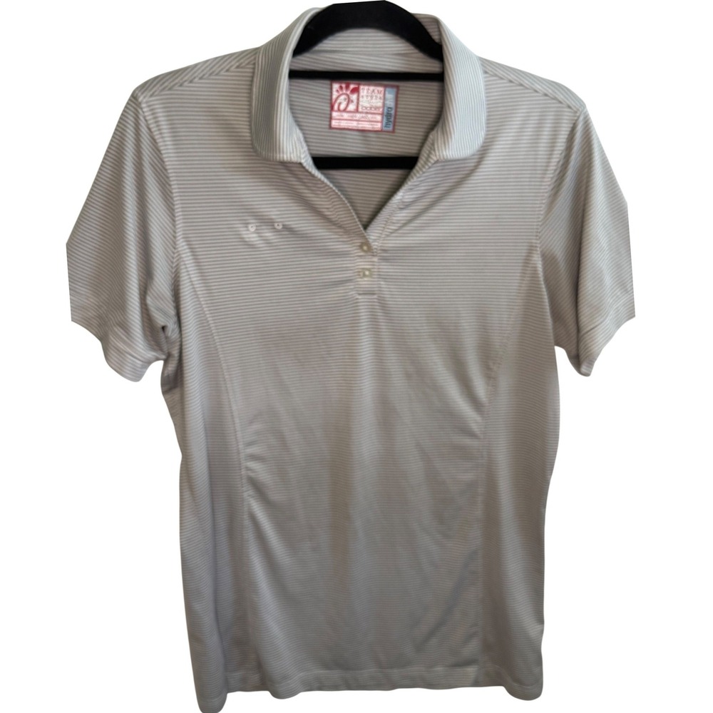 OOBE Chick-fil-A Team Style Hydrochill Gray Striped Polo Shirt Women's Medium